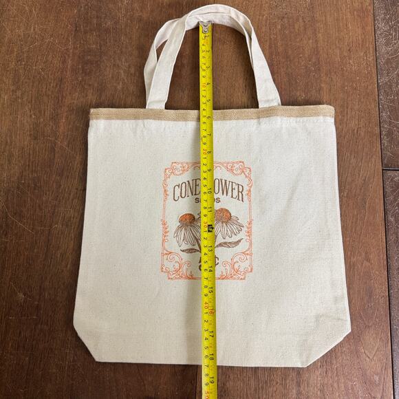 Embroidered‎ Coneflower Canvas Tote Orange Brown Stitching Reusable Shopping bag - Picture 3 of 7